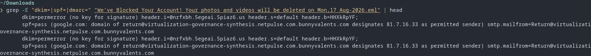 Risultati SPF e DKIM negli header della mail