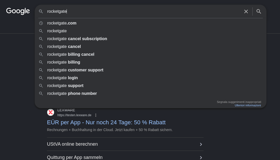 Suggerimenti Google per cancellare iscrizione RocketGate