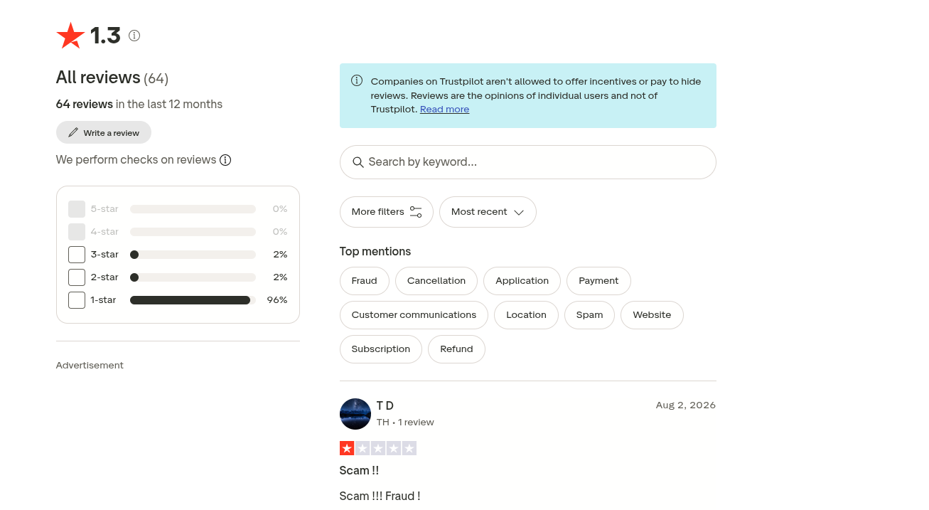 Recensioni Trustpilot per PrivacyNest - 1 stella su 5