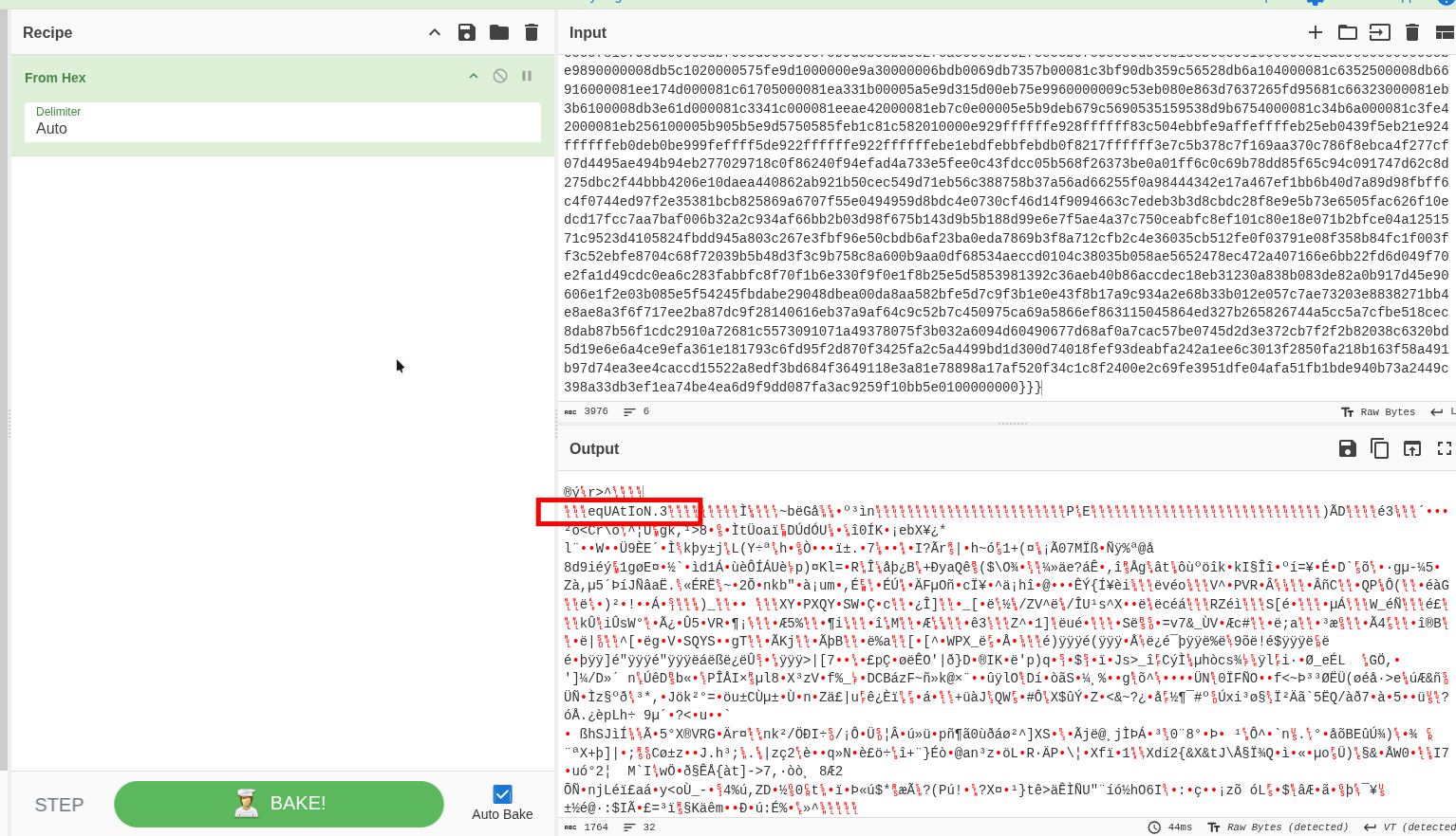Decodifica delle stringhe esadecimali tramite CyberChef